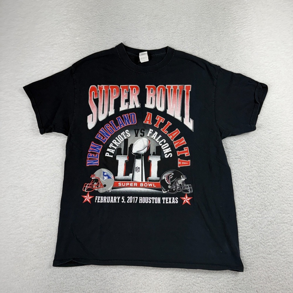 Super Bowl LI Falcons vs Patriots Feb 5 2017 Mens T-Shirt Size L Graphic Gildan